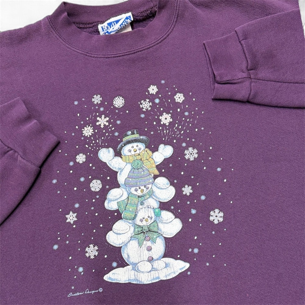 Grannycore Y2K Endless Designs Purple Snowman Sweatshirt Long Sleeve Cottagecore